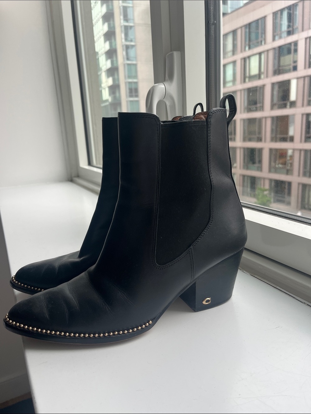 Coach Black Leather Stud-Trim Chelsea Ankle Boots